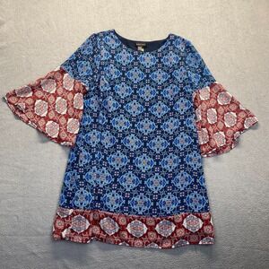 Jealous Tomato Dress Women's Size XL Shift Navy Blue Medallion Bell Sleeve Lined